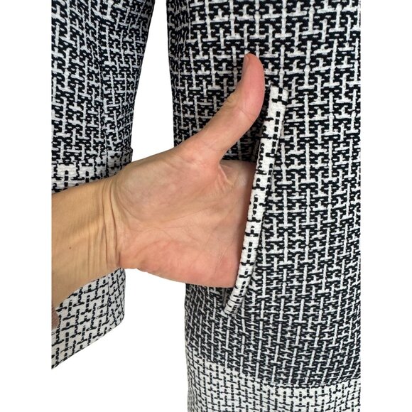 Size 6 Black & White Patterned‎ Open Front Long Jacket w/Pockets Blazer Tweed - Picture 6 of 9